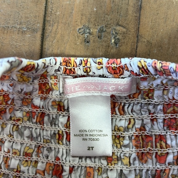 Janie and jack vintage Orange scarf print floral smocked cap sleeve dress - Picture 5 of 8